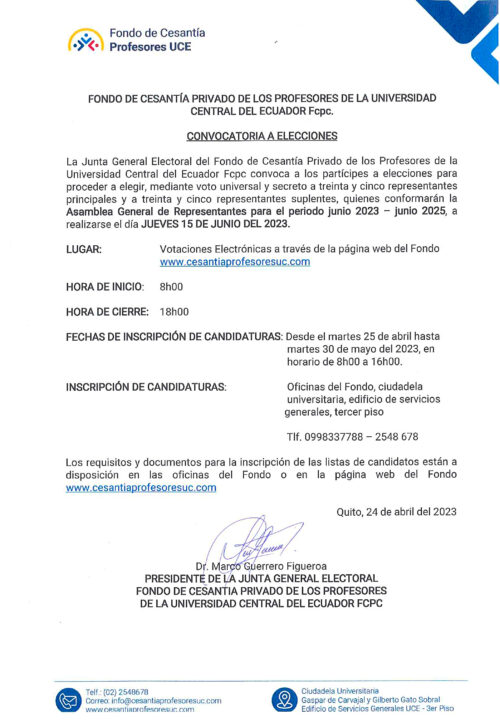 CONVOCATORIA ELECCIONES DE REPRESENTANTES A LA ASAMBLEA - 2023